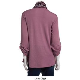 Womens Notations 3/4 Buckle Sleeve Two In One Blouse with Scarf