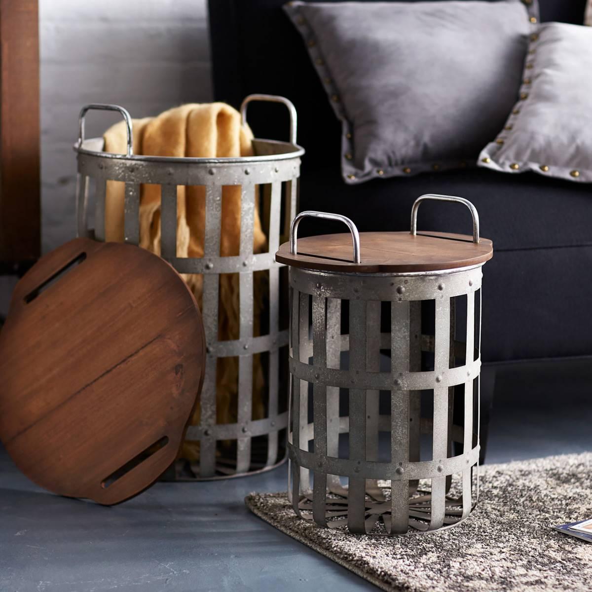 Melrose Rustic Accent Side Basket Tables - Set of 2