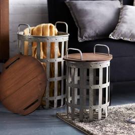 Melrose Rustic Accent Side Basket Tables - Set of 2