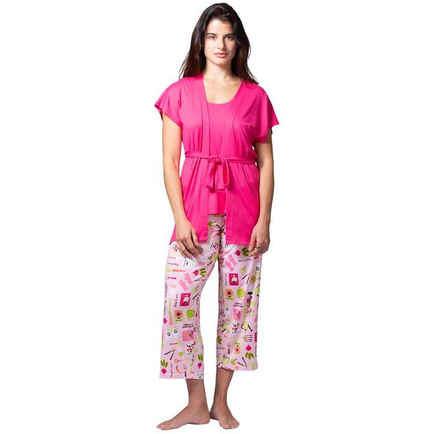 Womens HUE® 3pc Solid Top Things To Grow Capri Pajama Set