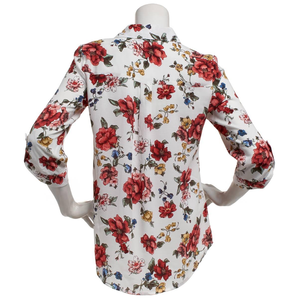 Juniors A. Byer Floral Print Portofino Blouse