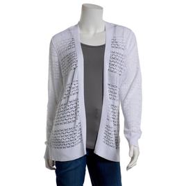 Womens 89th & Madison Long Sleeve Pointelle Crispy Cardigan