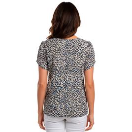 Womens AK Anne Klein Short Tulip Sleeve Abstract Leopard Blouse