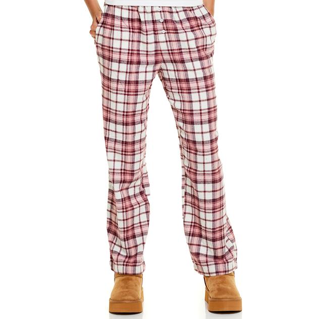 Juniors Derek Heart Flannel Plaid Lounge Pants with Heart Patch
