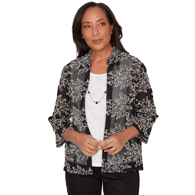 Womens Alfred Dunner Detail Driven Two In One Mesh Blouse