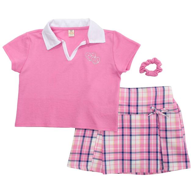 Girls (7-16) Sweet Butterfly® Cropped Polo W/ Plaid Skirt Set