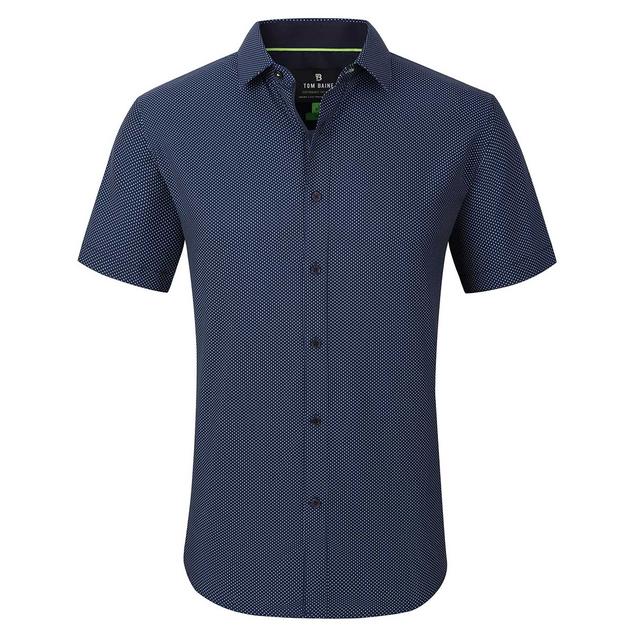 Mens Tom Baine Short Sleeve Slim Fit Dot Dress Shirt - Navy