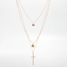 Ashley Layered Necklace w/ AB Crystal/Heart/Pave Cross Charms