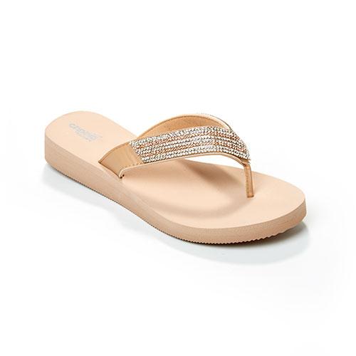 Womens Capelli Faux Leather Rhinestone Trim Flip Flops