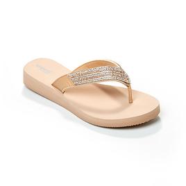 Womens Capelli Faux Leather Rhinestone Trim Flip Flops