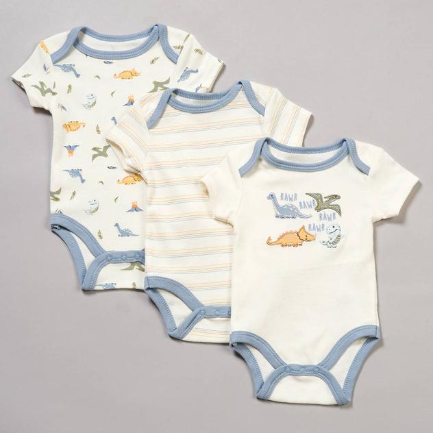 Baby Boy (NB-9M) Chick Pea® 3pk. Dino Short Sleeve Bodysuits