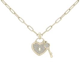 Gold Plated Lab Grown Diamond Heart & Key Pendant Necklace