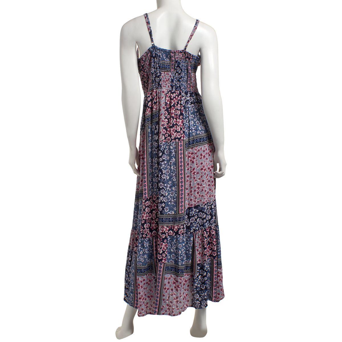 Juniors Angie Patchwork Crochet Lace Trim Maxi Slip Dress
