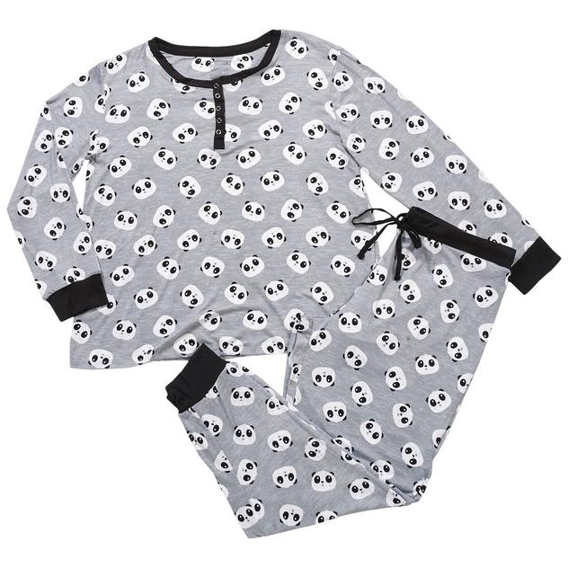 Womens Pillow Talk Long Sleeve Panda Face Jogger Pajama Set