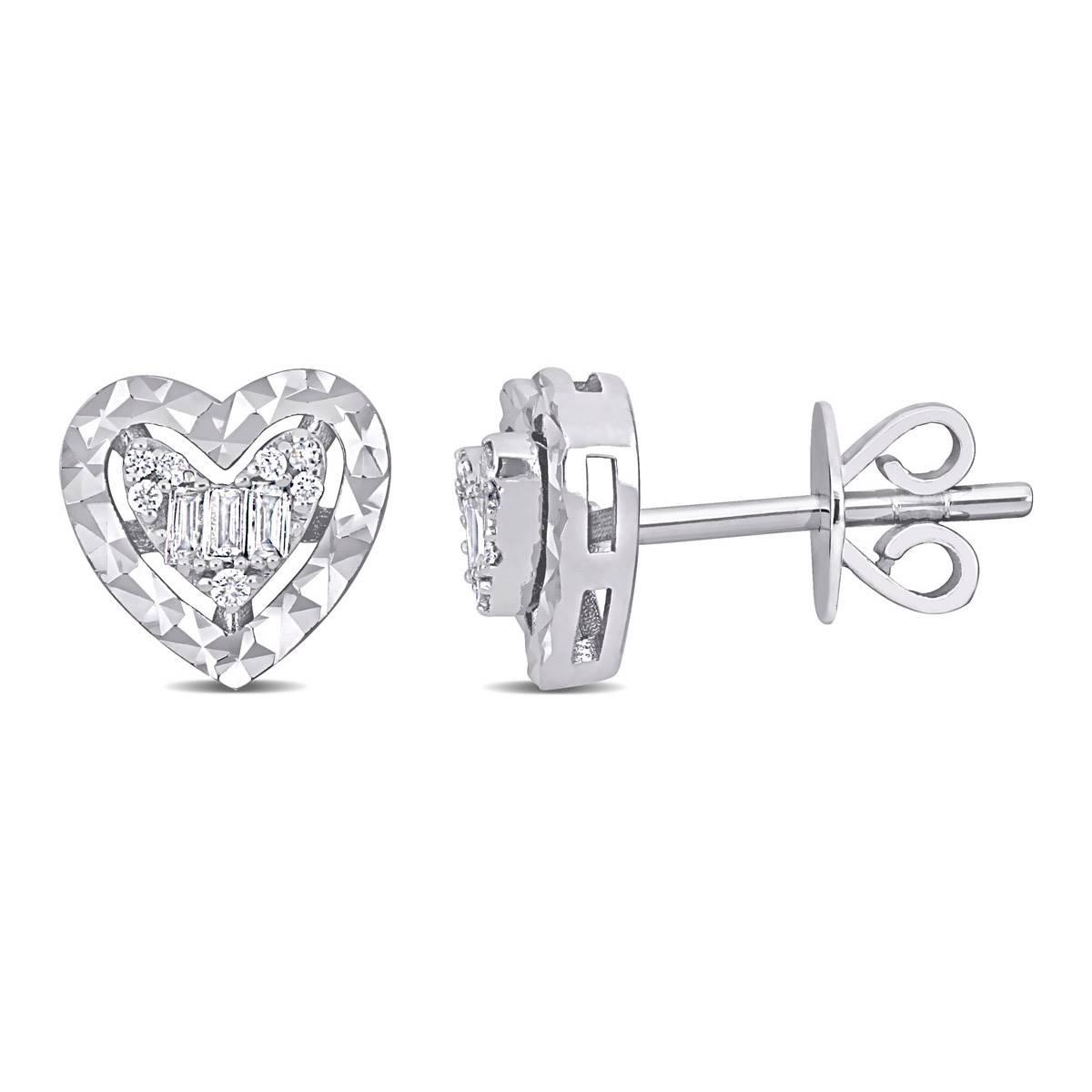 Sophia B 1/10ctw. Baguette Diamond Heart Post Earrings