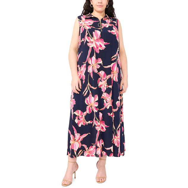 Plus Size MSK Sleeveless 1/4 Zip Floral Shift Midi Dress