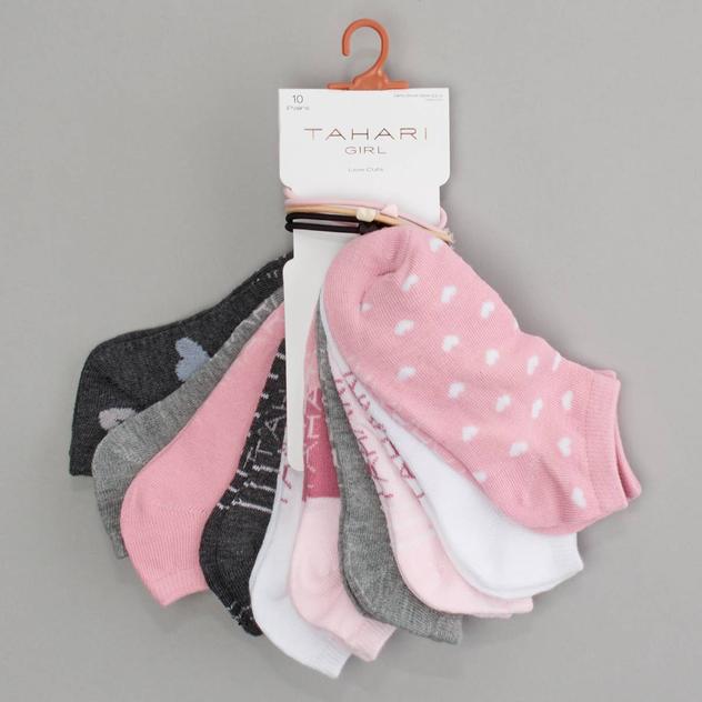 Girls Tahari 10pk. Heart/Solid/Stripe Low Cut Socks