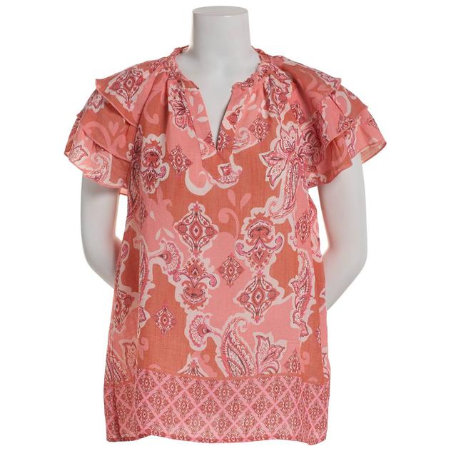 Womens Nanette Lepore Short Puff Sleeve Paisley Blouse