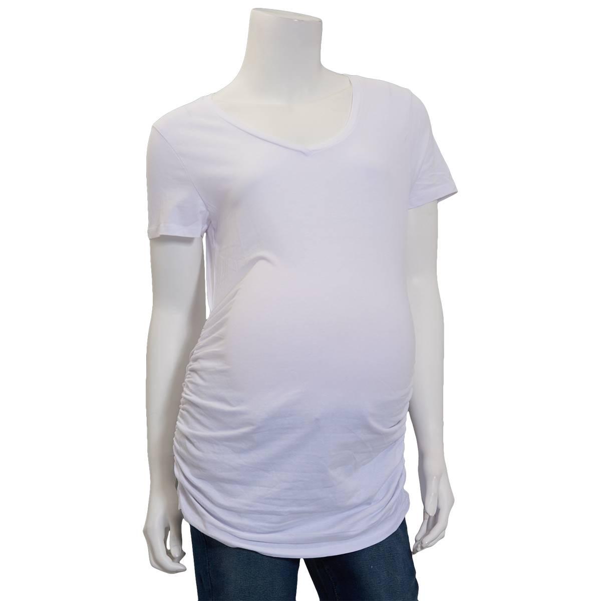 Womens Times Two Short Sleeve Side Ruched V-Neck Maternity Tee