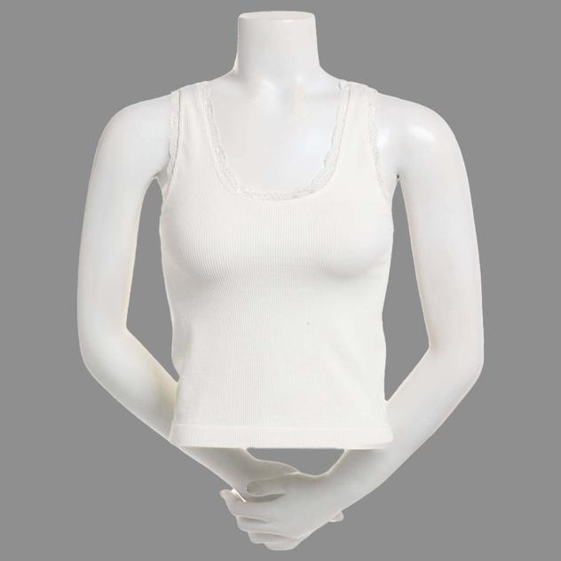 Juniors No Comment Lolita Ribbed Lace Trim Tank Top