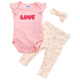 Baby Girl (NB-9M) bon bebe(R) Love Bodysuit Pants Set w/ Headband
