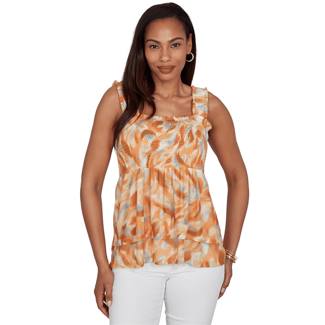 Petite Skye’s the Limit Summer Spice Sleeveless Smocked Blouse