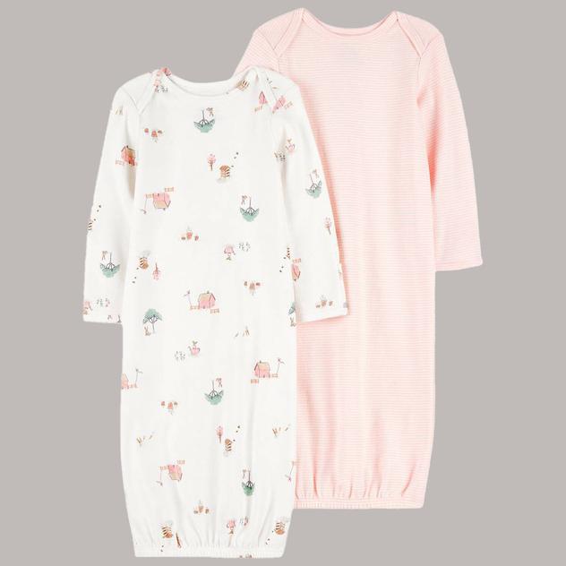 Baby Girl (Preemie-3M) Carter’s® 2pk. Homegrown & Striped Gowns