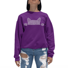 Womens LA Pop Art Peeking Cat - Word Art Crewneck Sweatshirt