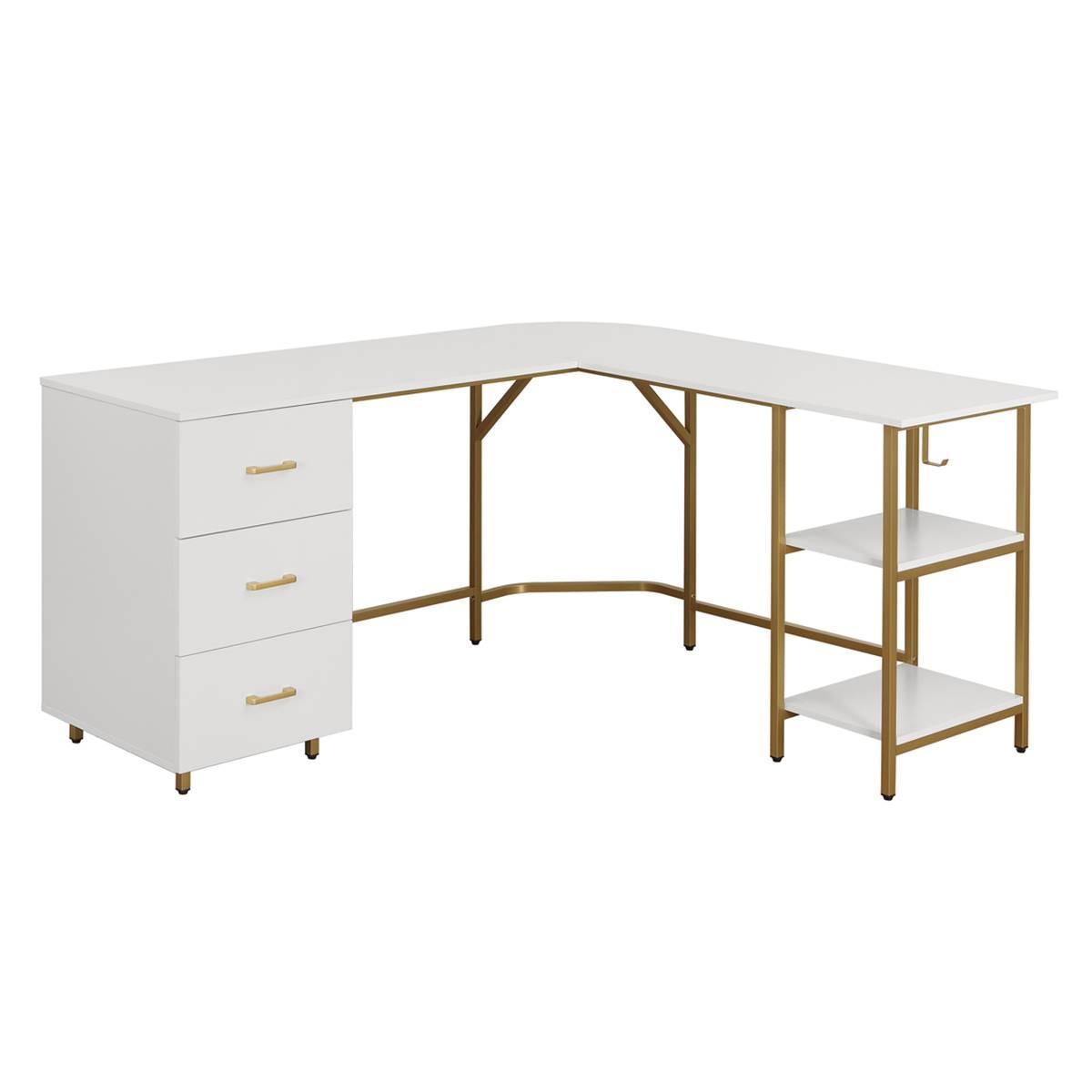 Techni Mobili L-Shape Home Office Two-Tone Desk w/ Storage