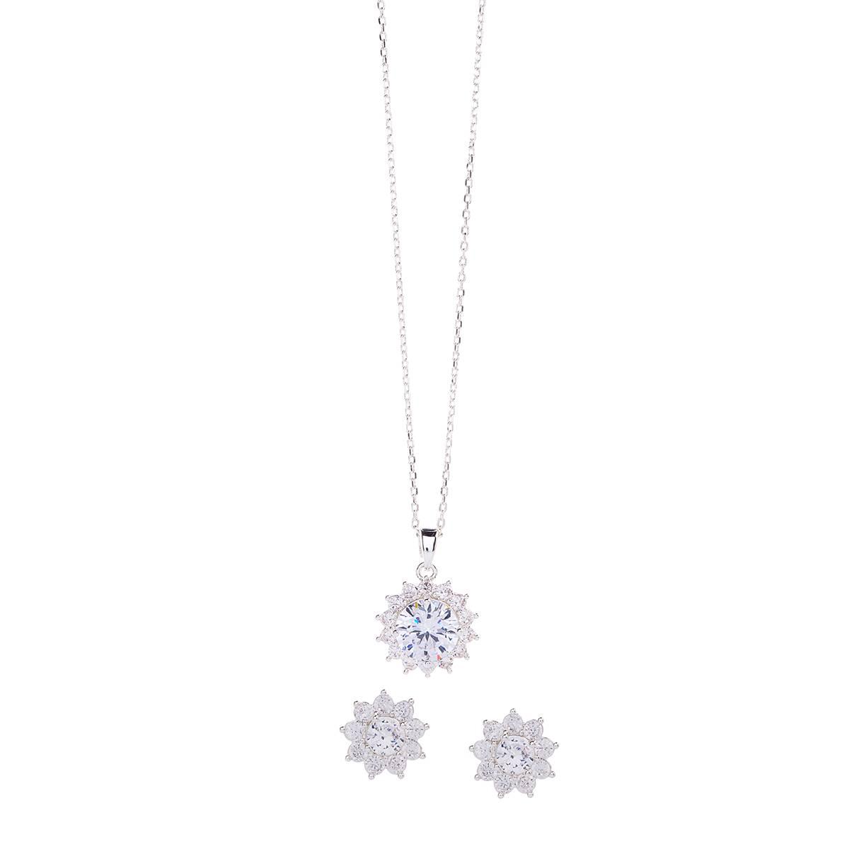 Design Collection Silver-Tone Halo Pendant Necklace