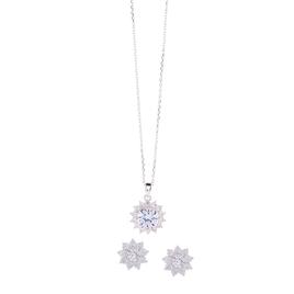 Design Collection Silver-Tone Halo Pendant Necklace