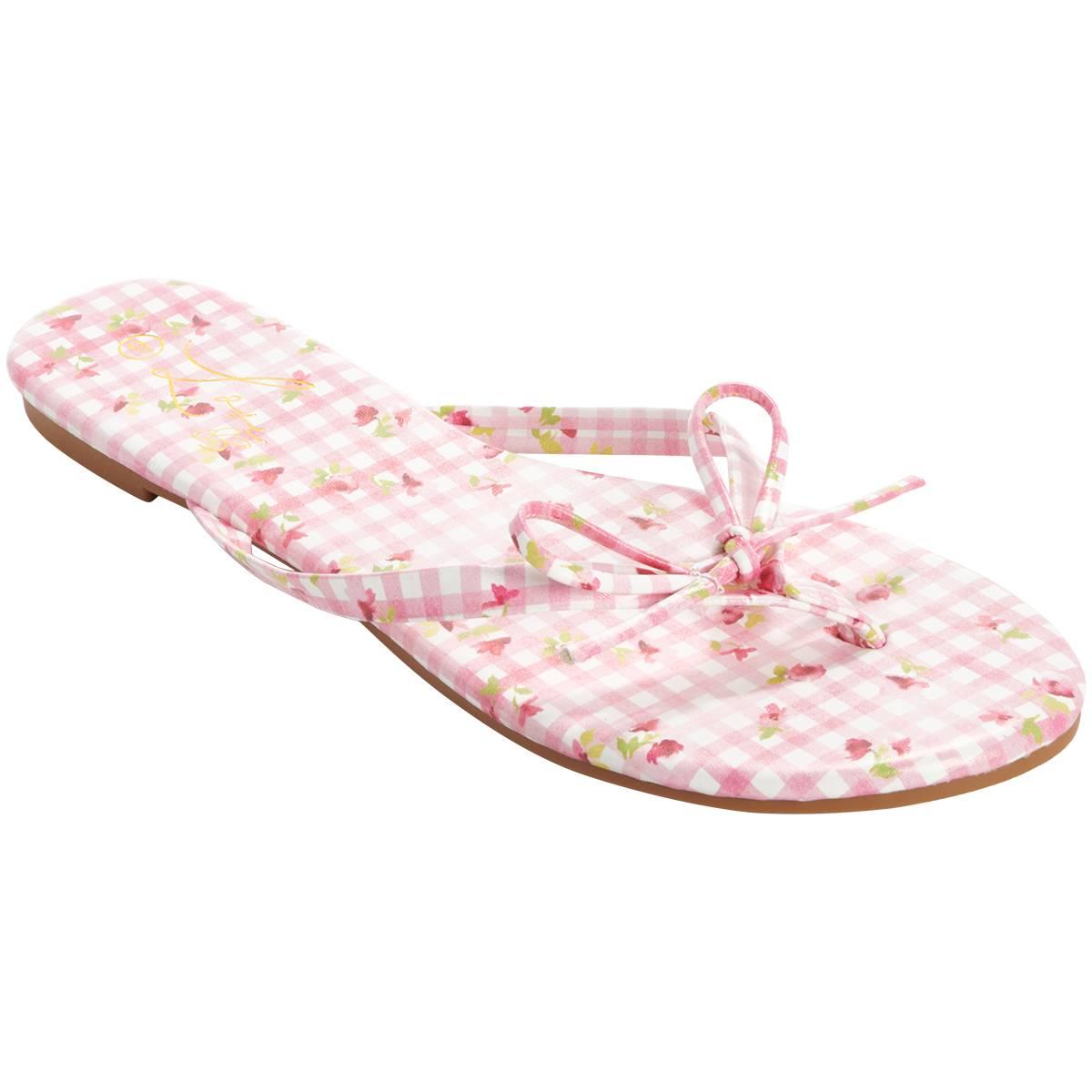 Womens Love 83 Floral Gingham Bow Flip Flops
