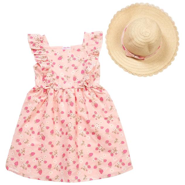 Girls (4-6x) Little Lass® Flutter Sleeve Strawberry Dress w/ Hat