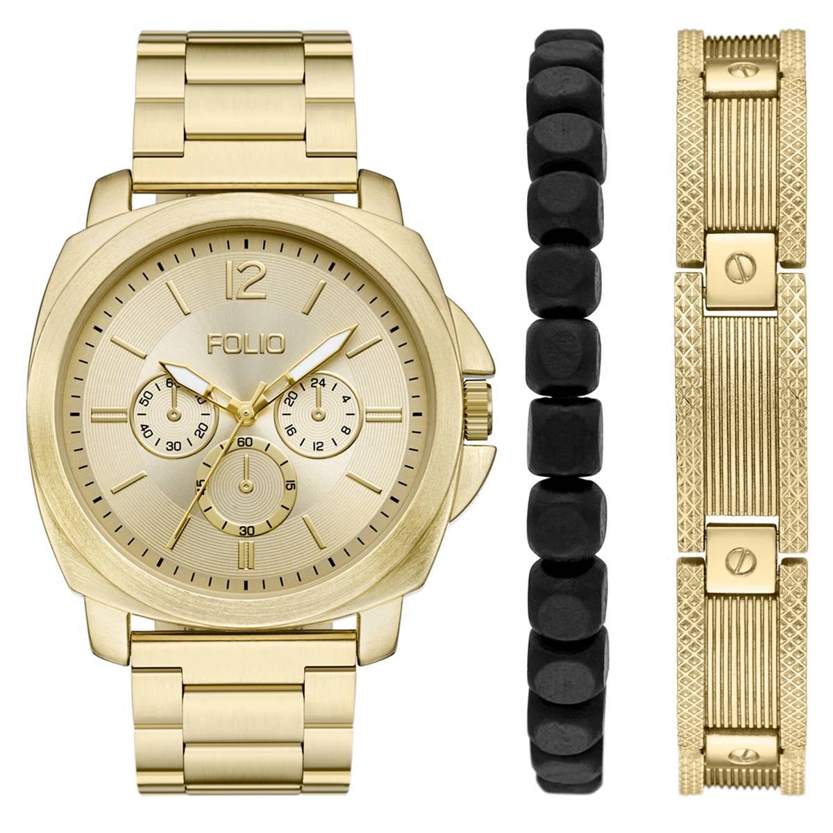 Mens Folio Gold-Tone Dial Watch & Bracelet Set - FMDFL6092
