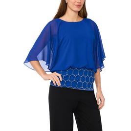 Petite MSK 3/4 Sleeve Rhinestone Trim Blouson Blouse