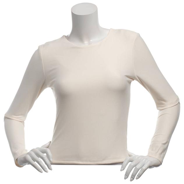 Juniors Pink Rose Long Sleeve Peached Jersey Knit Round Neck Top