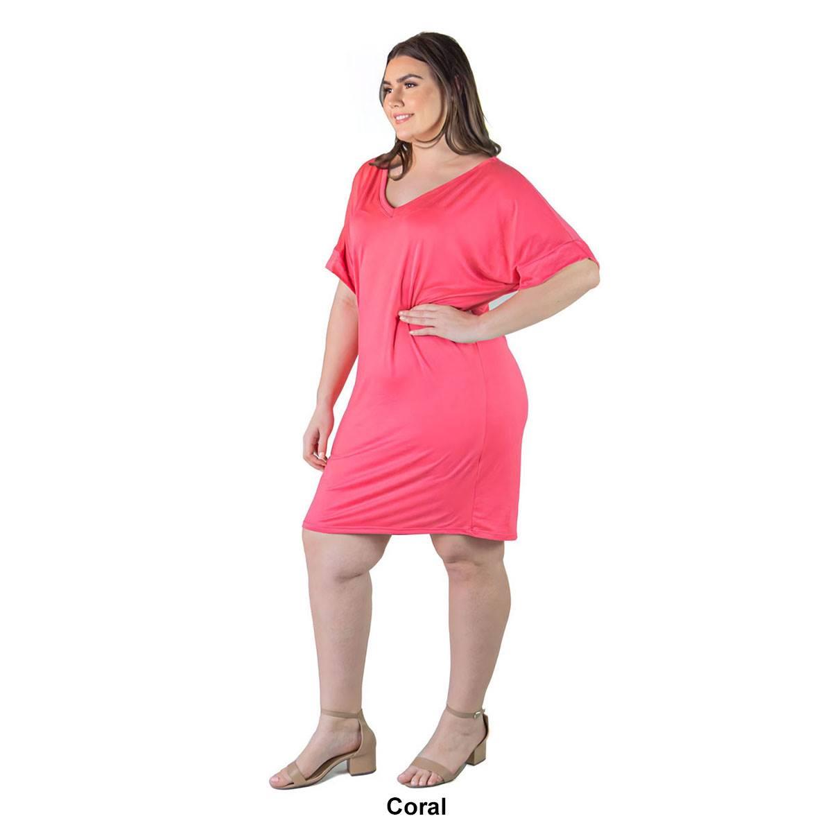 Plus Size 24/7 Comfort Apparel V-Neck Knee Length Dress