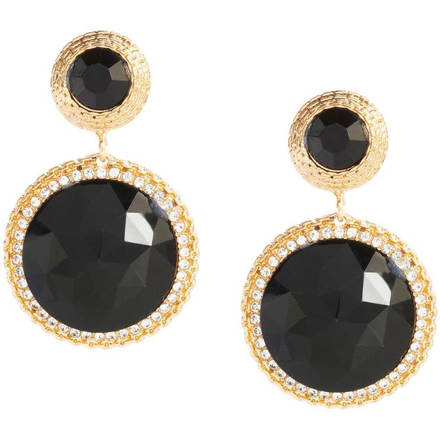 Ashley Cooper™ Black Acrylic Cab Button Drop Stone Earrings