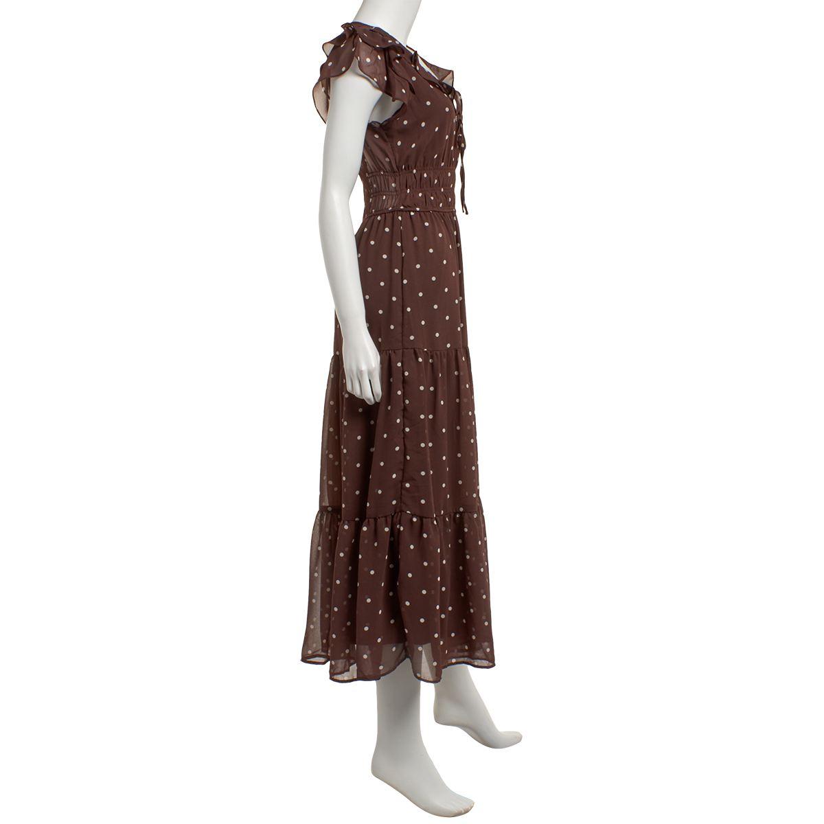 Juniors Trixxi Ruffle Flutter Sleeve Dot Chiffon Midi Dress