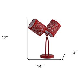 HomeRoots 17in. Red Metal Two Light Abstract Table Lamp