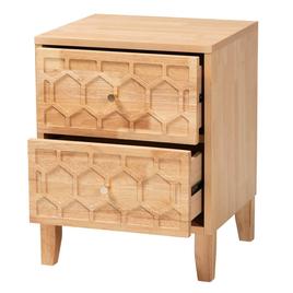 Baxton Studio Hosea Japandi Carved Honeycomb 2-Drawer Nightstand