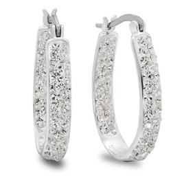 Brass Silver Plated Crystal Hoop Earrings