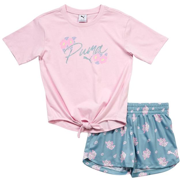 Girls (7-16) Puma® Short Sleeve Tie Front Tee & Floral Short Set