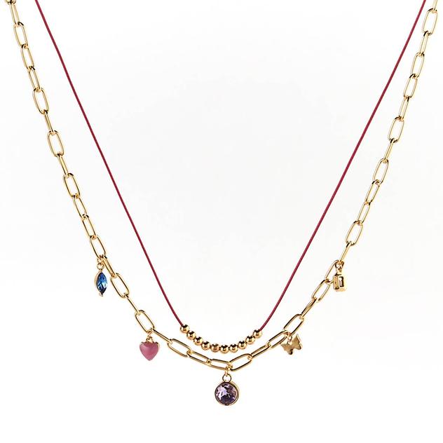 Ashley Gold-Tone Layered Charm Paperclip Chain & Cord Necklace