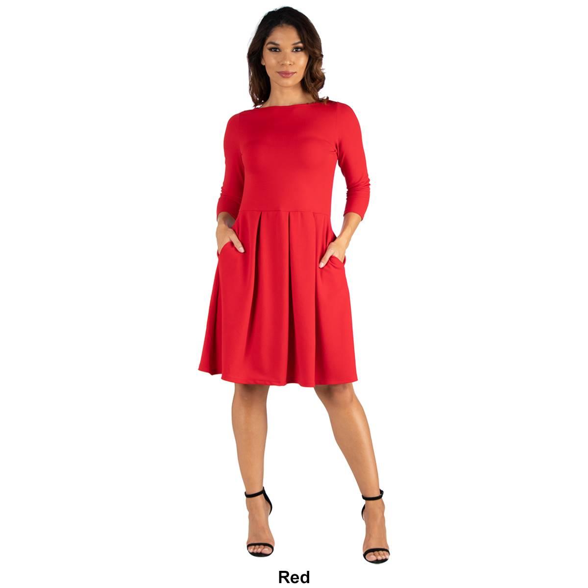 Womens 24/7 Comfort Apparel Fit and Flare Pocket Pleated Dress