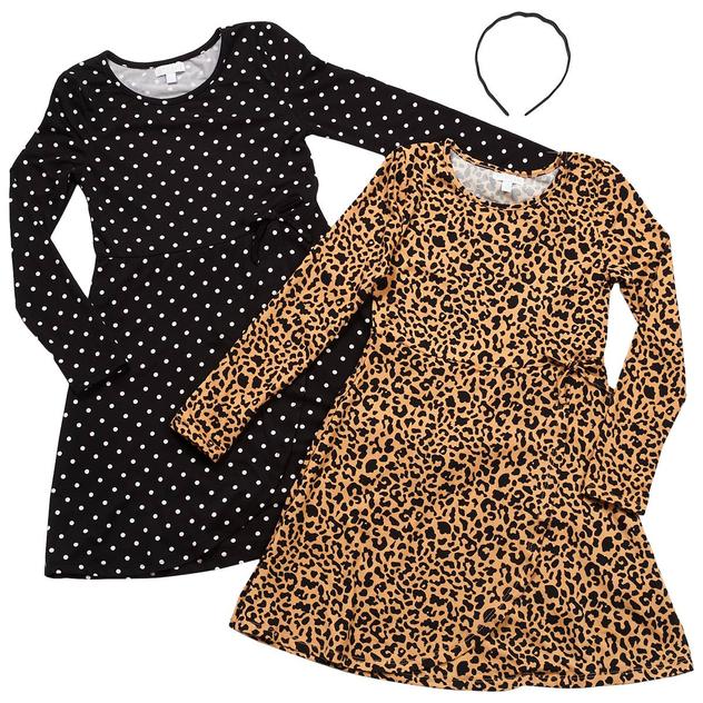 Girls (7-16) BTween® 2pc. Leopard/Polka Dot Faux Wrap Dresses