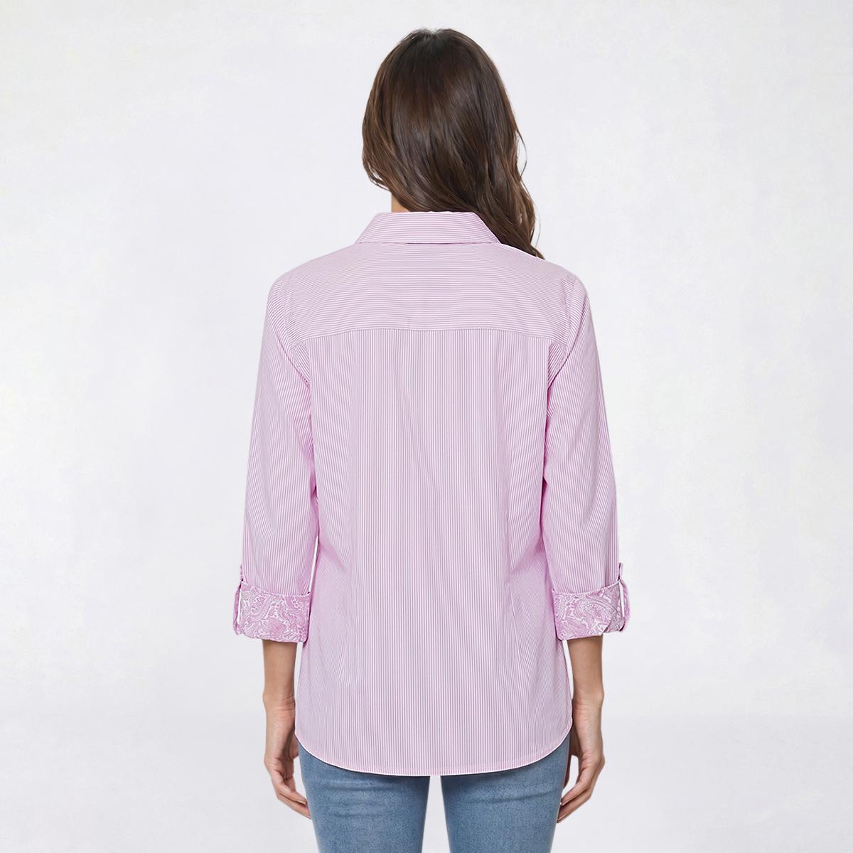 Petite Emily Daniels 3/4 Roll Tab Sleeve Stripe Button Down