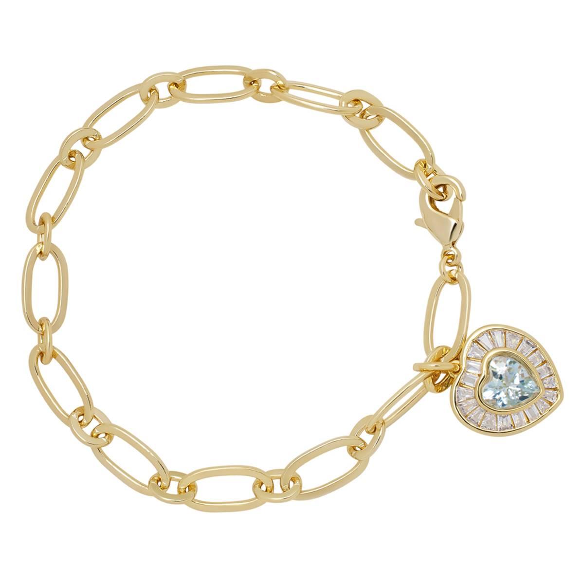 Gianni Argento Blue Topaz Baguette Heart Bracelet