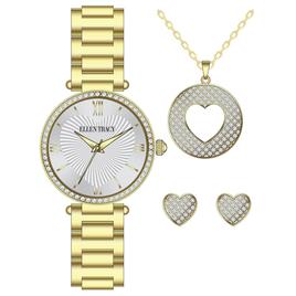 Womens Ellen Tracy Gold Cut Out Watch Pendant & Earring Set
