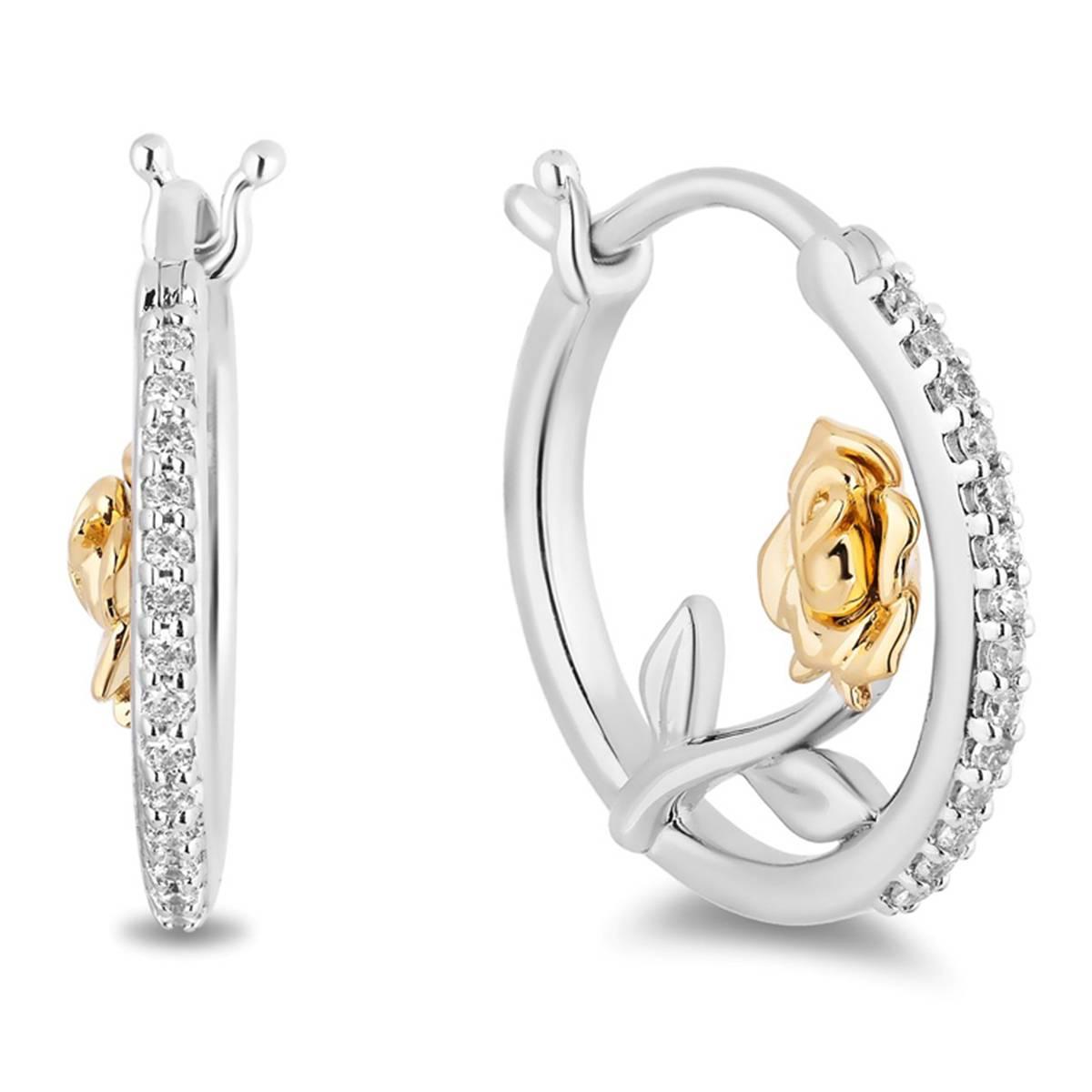 Enchanted by Disney Sterling Silver Floral Belle Hoop Earrings